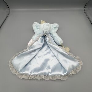 2017 Mud Pie Soft Blue Elephant Lovie Satin Plush Crown Heart 14" Long Unused